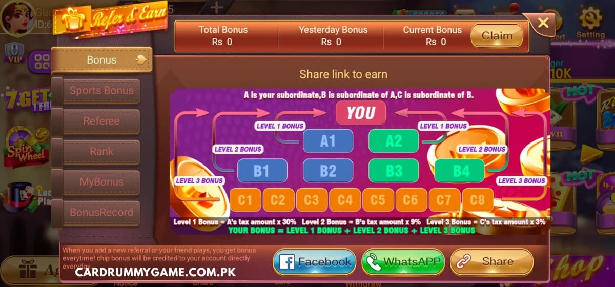 Refer and Earn from Card Rummy Game Pakistan